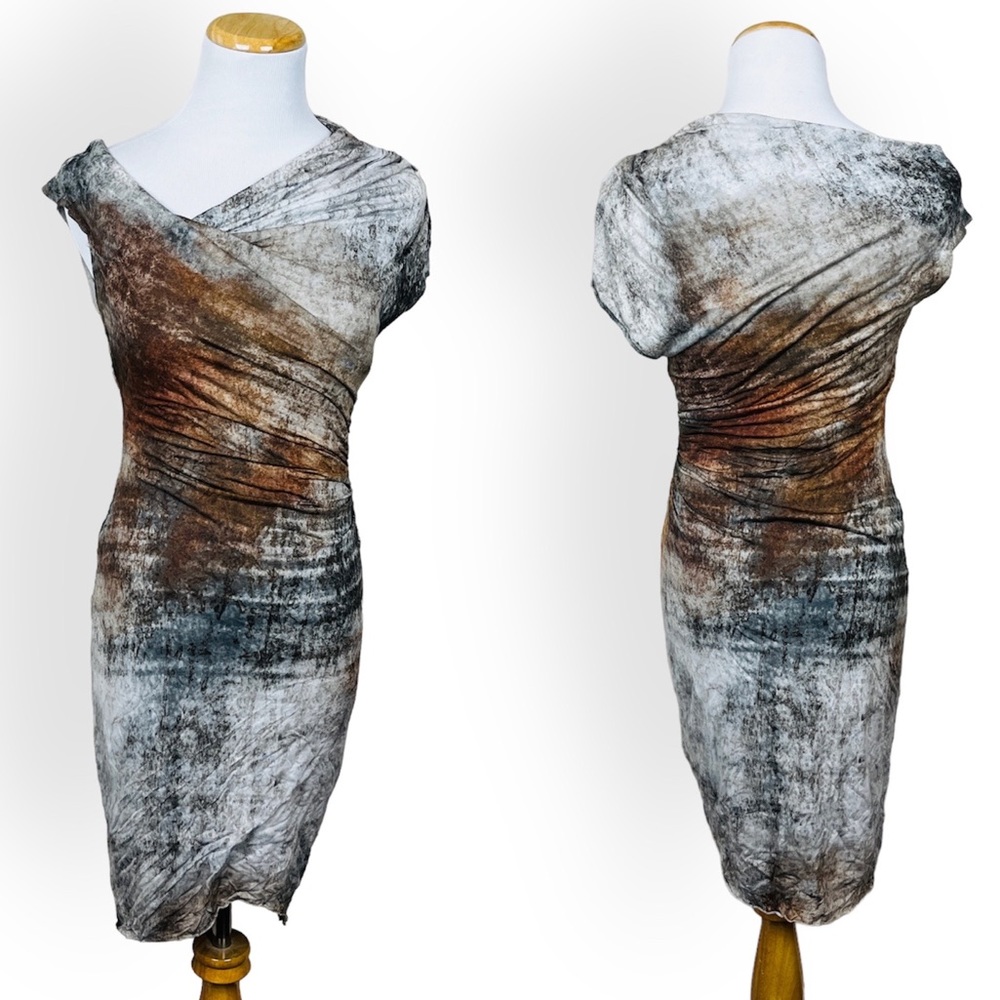 HELMUT LANG x INTERMIX Gray Marble Asymmetrical Jersey Bodycon Dress SMALL Party - Picture 2 of 9